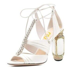 FSJ Women Open Toe Stylish Sandal Ankle Strap Chunky Block High Thick Heels